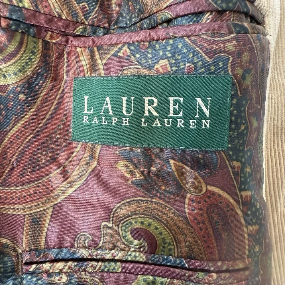 Vtg LRL Ralph Lauren Tan Corduroy 2 Button Blazer Jacket 48R Elbow‎ Patches
